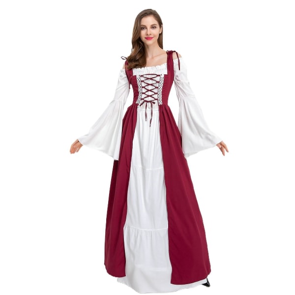 Halloween Kostume Middelalder Renæssance Vintage Kjole Vinrød XXL