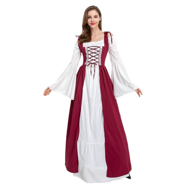 Halloween kostym medeltida renässans vintage klänning vin rød XXL