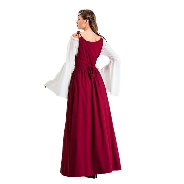 Halloween Kostume Middelalder Renæssance Vintage Kjole Vinrød XXL