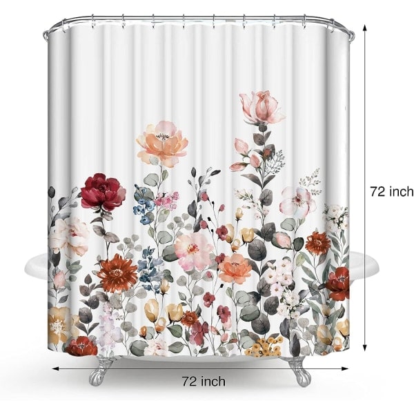 IC Brusedør i blomstermønstret stof, Brusedør Badeværelse, Vandafvisende Hurtigtørrende Polyesterstof Badeværelse 72\" B x 72\" L med kroge