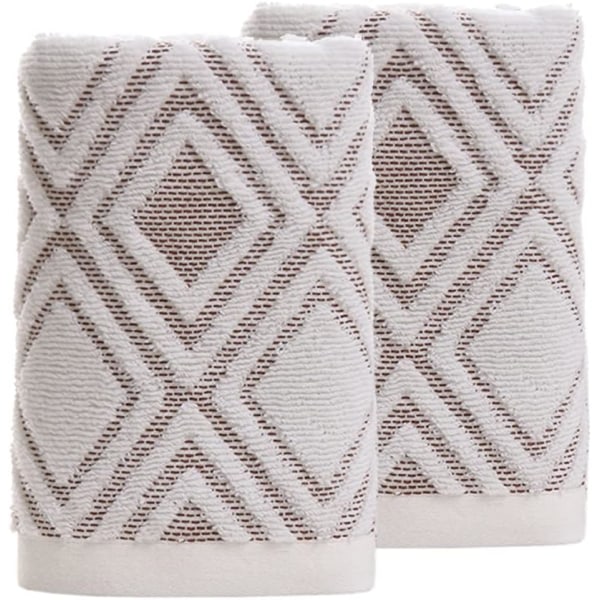 IC Handdukar sett med 2 diamantmønster 100 % bomullsabsorberende myk dekorativ håndduk for badet 13,4 x 29,5 tum (beigebrun)