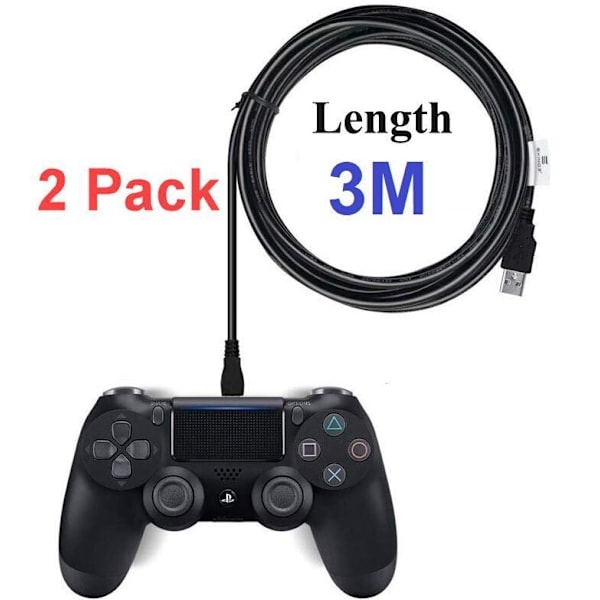 2-pak 3M PS4 / Playstation 4 opladerkabel til controller, sort J Black Sort Black Svart
