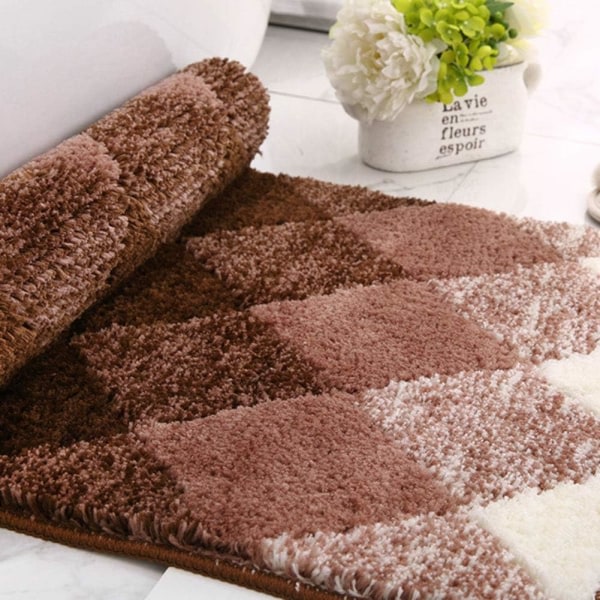 IC Gradient Diamant Badeværelsesmåtte Mikrofiber Blød Shaggy Bademåtte Skridsikker Absorberende Plys Gulvmåtter Måtte til Badekar Brusebad Badeværelse (Brun, 24\"x35\")