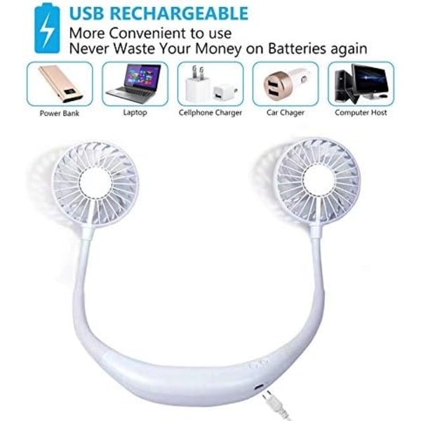 IC Opgraderet version bærbar halsblæser, farveskiftende LED, med aromaterapi, 360° fri rotation og lavere støj, stærkt luftflow Høretelefon design (hvid)