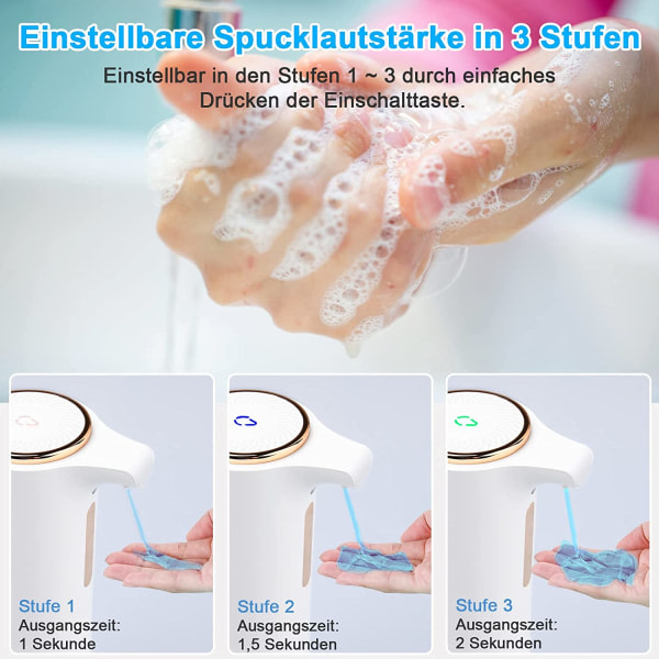 IC Automatisk flydende sæbedispenser, 250 ml genopfyldbar, hvid