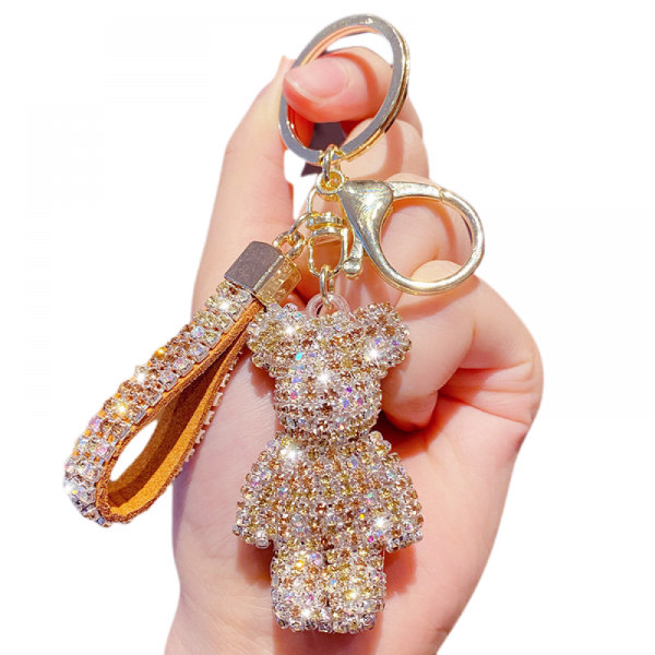 Nyckelringar och nyckelringar för damer Diamantdubbbjörn bilnyckelring Vävda nyckelringar Plånbok nyckelring（brun） IC