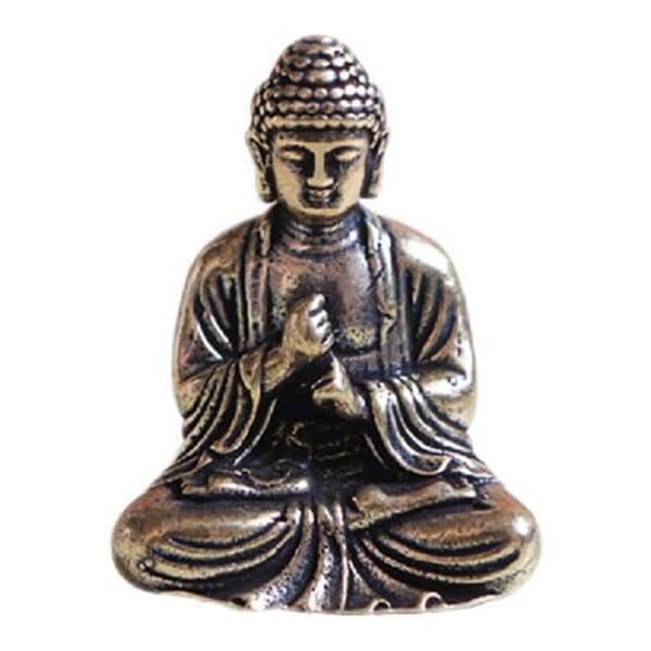 Mini Buddha-statue i solid messing, håndlaget meditasjonsfigur for hjem, hage, alter, yoga-dekor, antikk messingfinish
