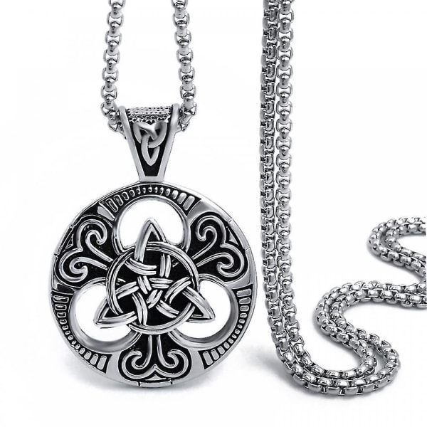 Ny Retro Nordic Viking Celtic Solmu Symbol Miesten Kaulakoru Amulett Korut Lahja A4001-hopea