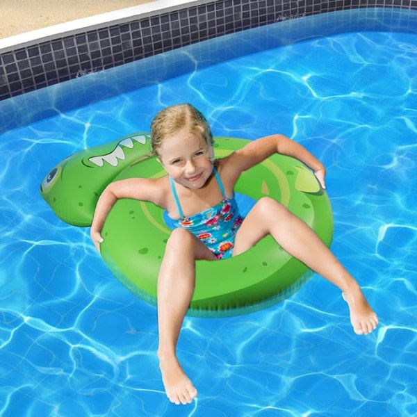 IC Pool ponton barn uppblåsbar simring, räv- och krokodilmönstrad simrörsring för 3-10 år, utomhuspool strand roliga poolfestleksaker