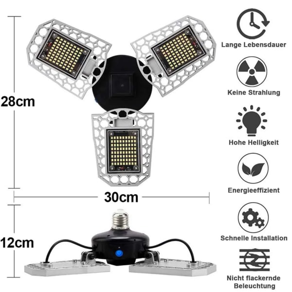 100W LED-garagelampa 12000LM kallvit justerbar verkstadslampa med ljussensor garagelampa taklampa