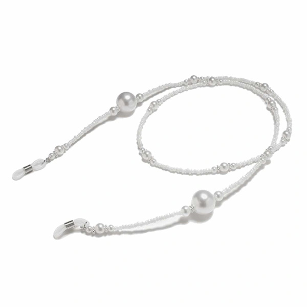 Eyeglass cord with beads - White white