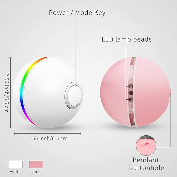 Interaktiv kattleksak Kattboll med LED-ljus 4:e generationen, 360 graders självroterande (vit)
