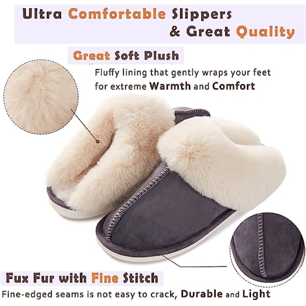 IC Damtofflor Memory Foam Fluffig Mjuk Varm Slip On House Tofflor, Anti-sladd Mysig plysch til indendørs udendørs (Storlek: Stor)