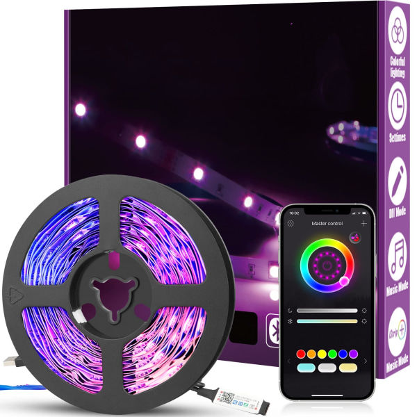 5M LED-lysstribe, intelligent app-styring, RGB LED-lysstribe, Bluetooth-forbindelse, USB-interface 5M 5 M