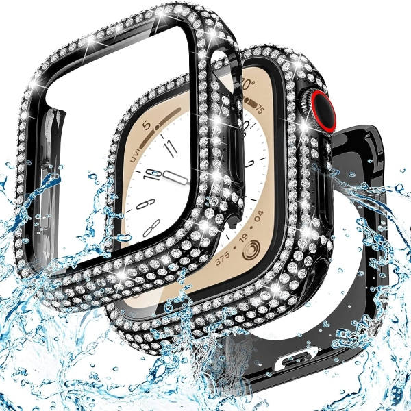 IC Goton 2-in-1 vedenkestävä Bling-kotelo Apple Watch 40 mm:lle, näytönsuojakalvo SE (2. sukupolvi) Series 6 5 4, täysi Glitter Diamond 40 mm musta