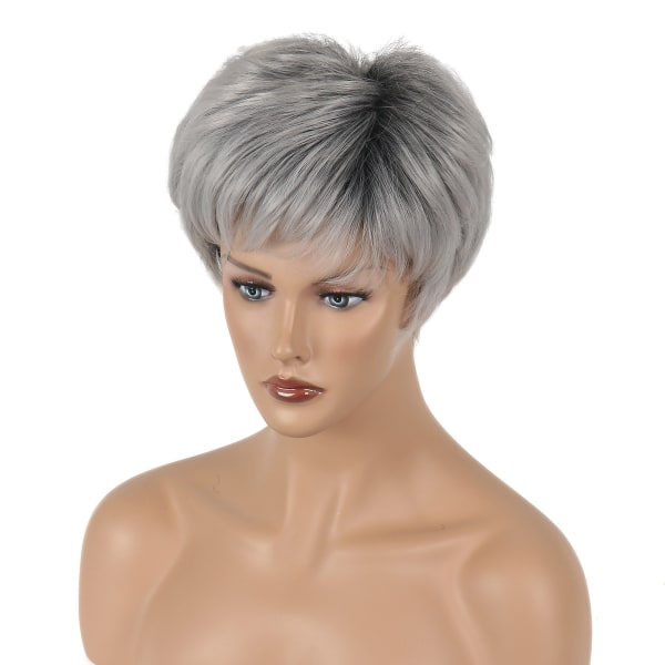 Gradient sølvgrå kort peruk, syntetisk peruk for kvinner