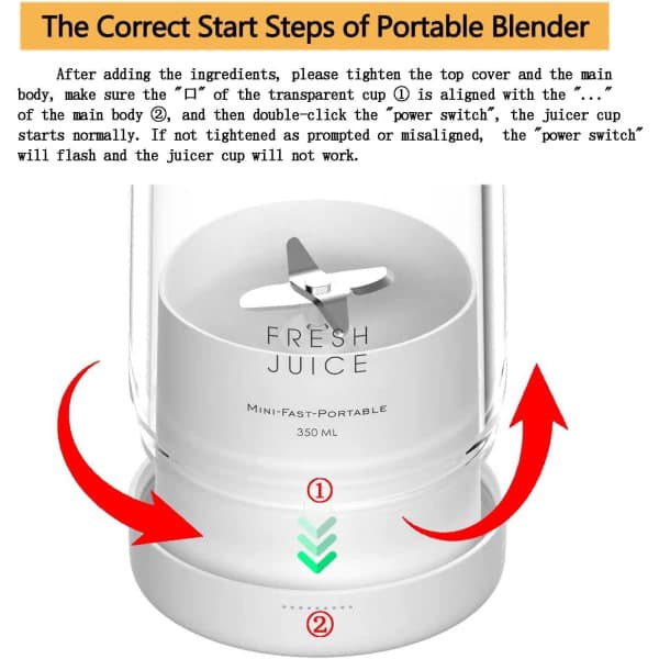 IC Bärbar Power Blender - Batteridriven Smoothie Mixer USB 350ml Vit