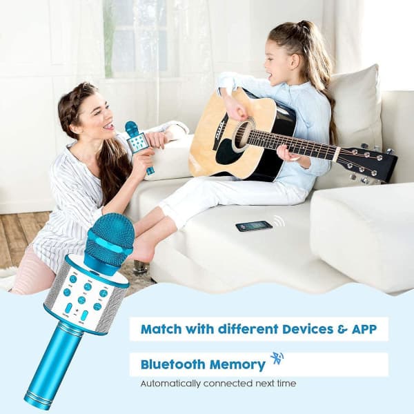 Bluetooth trådlös mikrofon för barn, karaokemikrofon för 4-12 år gammal flicka/pojke Present (blå)