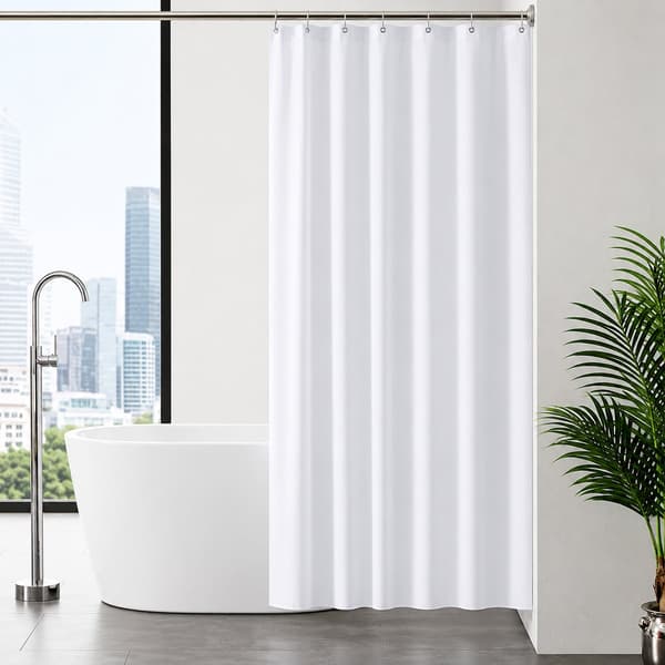 Vandtæt, Skimmelresistent Bruseforhæng med Glidende Ringe, Hvidt Polyester Badeværelsesforhæng, Vaskbart og Hurtigtørrende, 120 x 200 cm