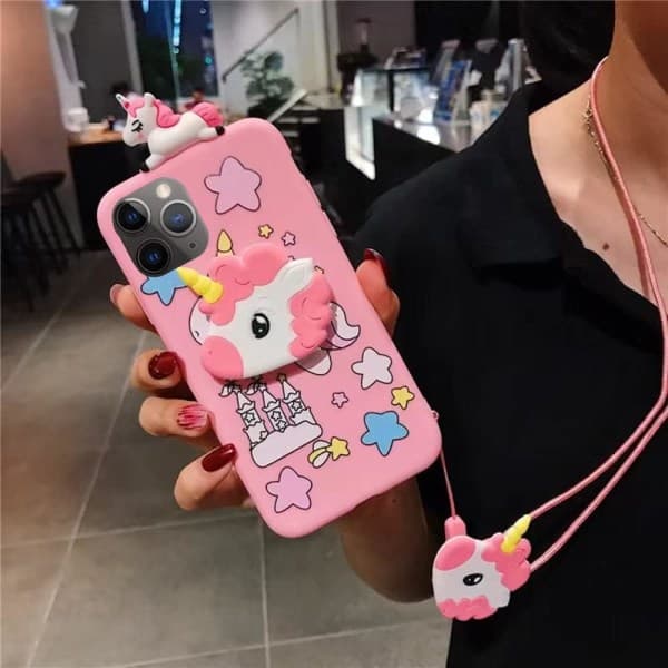 IC Unicorn-etui for iPhone 14 Pro Max 6,7\" med snor, 3D-tegnet design Søt Elastisk Kickstand Pro Maxtective-etui (kake)