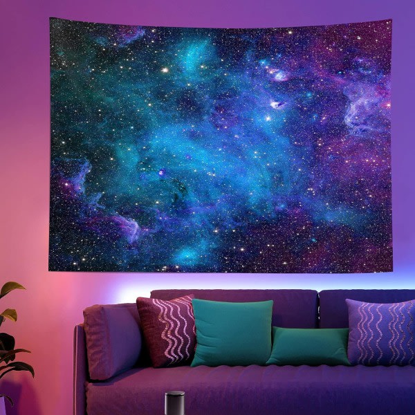 IC Galaxy gobeleng Blå stjernehimmel gobeleng Kosmisk gobeleng Mystisk Nebula Star Tapestry Veggdekorasjon gobeleng Hjeminnredning【40 X60 tommer】