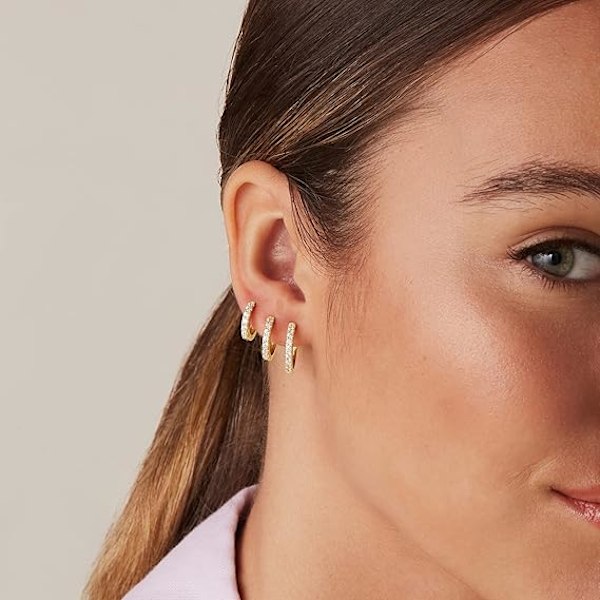 18K guldpläterad 925 sterlingsilverstift, 3 par små guldörhängen set | Mini brosk helix Huggie Hoop Pack för kvinnor män 8mm 10mm 12mm