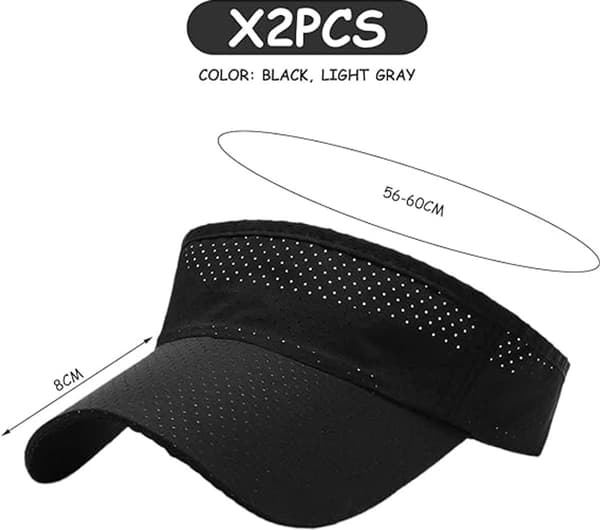 2 solhatte - Hul top, damebaseballkasket med hestehale - Mesh top, unisex - 56-60 cm - Sort & Grå