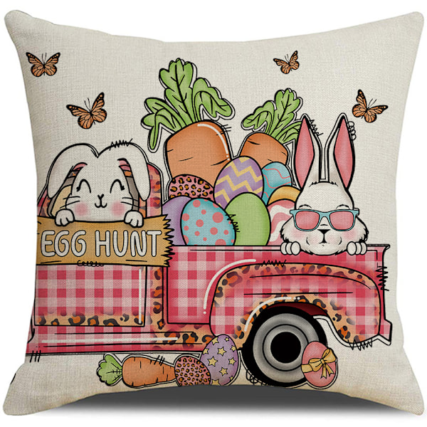 Nytt påsktecknat kaninkuddöverdrag vår utomhus dekorativ kudde soffkudde kuddöverdrag (utan kuddkärna) yx6021-4 45*45cm