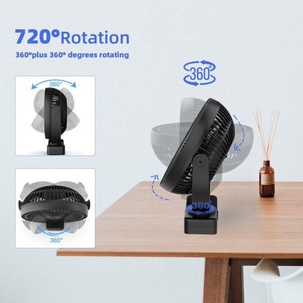 IC Bærbar Mini Bordventilator Klemme 720 Lydløs Klip Ventilator Vognklemme