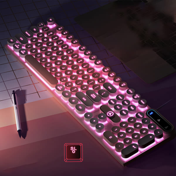 Mekanisk spilbart tangentbord med vit baggrundsbelysning Blå