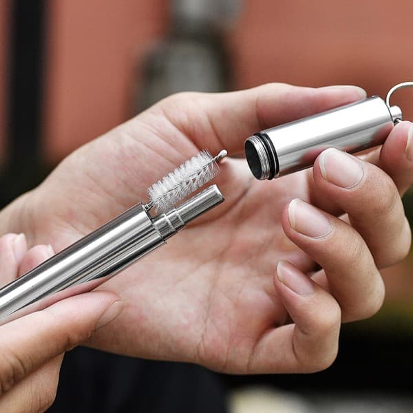 IC 2-pak Genanvendelige Metalstrå Foldbare Drikkestraws i Rustfrit Stål Bærbar