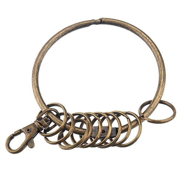 Retro stor cirkulær metal nøglering Nøgleholder nøglering med 10 ringe (bronze) IC