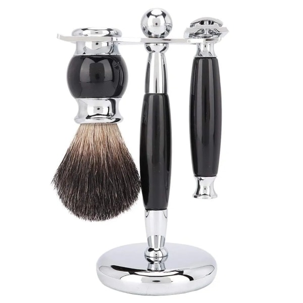 Barberhøvel med nakkebørste og dobbeltkantede barberblad for frisørsalonger