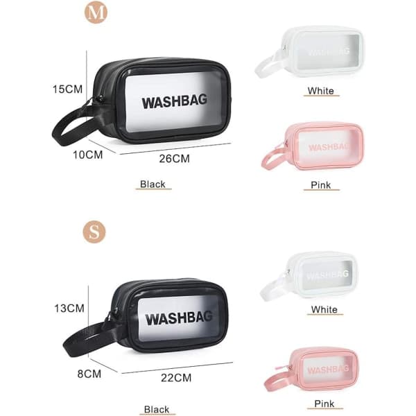 IC Transparent 3-delt sminkepung, vanntett toalettmappe, rosa