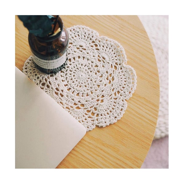 kpl 22 cm virkattu pyöreä pitsiliina virkatut puuvillaiset lasinaluset (beige)