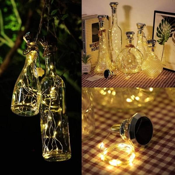 6-pak sol-vinflaskelamper, Toifucos 2M 20 LED-lys Solar String Fairy Lights udendørs vandtæt sol-diamant korklys