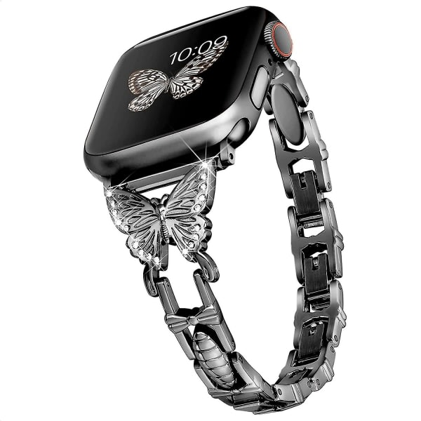 Fjärilsarmbånd kompatibel med Apple Watch Band Diamond Metal Armbåndsrem kompatibel med Iwatch Black 42-44-45 mm