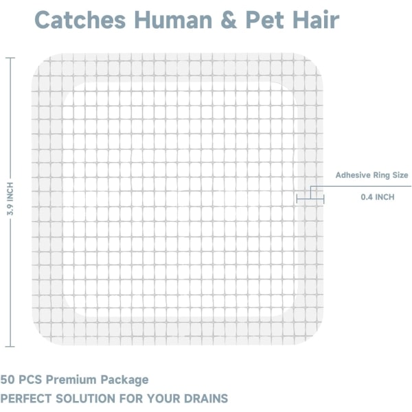 IC 50-pack cover Hårfångare Duschavlopp Mesh-dekaler, badeværelse, badkar, køkken, til hårfångare for mennesker og husdyr (50 st)