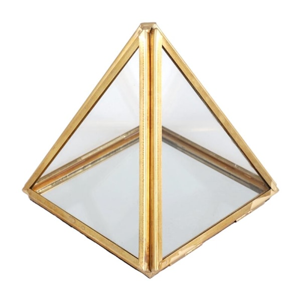 Guld Geometrisk Dekorativ Glas Ringbox Pyramid Ringhållare för Bröllopsdagspresent S