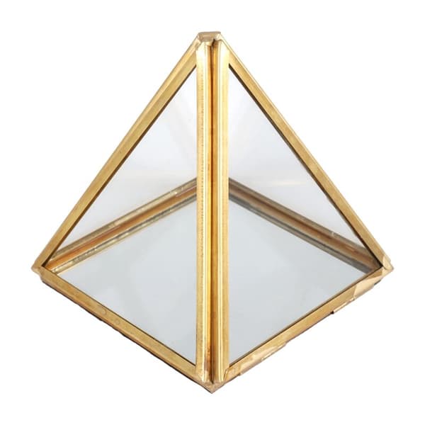 Gull Geometrisk Dekorativ Glass Ringboks Pyramide Ringholder for Bryllupsdag Gave S