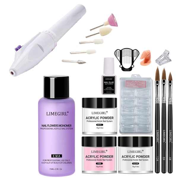 IC Ayl Nail Kit Aylpulver och flytande monomerborste