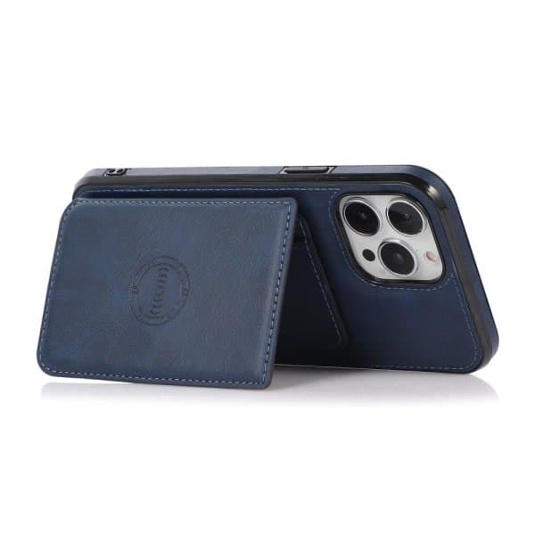 iPhone 13 Pro Max - Leather Coated Case with Card Slots - Blue