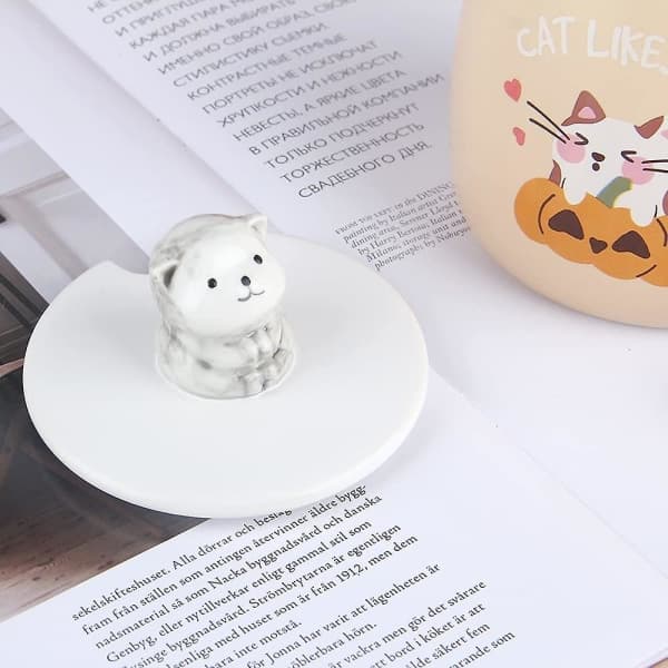 Kattmugg, söt keramisk kaffemugg, med 3D kattformat lock och sked 8,8x8,2cm (blå)