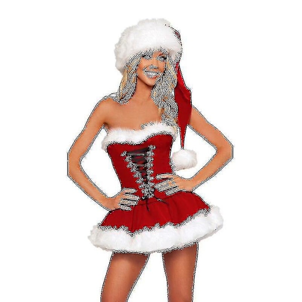 S-2XL Høy kvalitet dame julekjole kostyme julefest sexy rød fløyelskjole cosplay julenisse kostyme antrekk pluss størrelse M