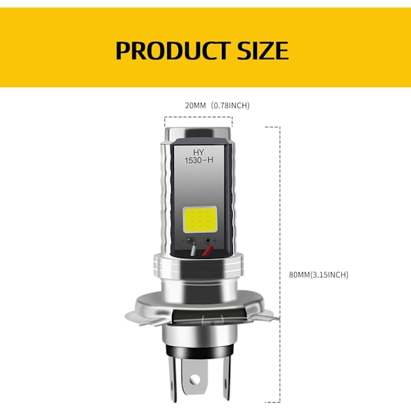 2 kpl H4 LED-lamppua, 12V moottoripyörä/auto ajovalot, 12W COB-lamput Ajovalot LED-lamppu kaukovaloille, kaukovalo/lähivalo