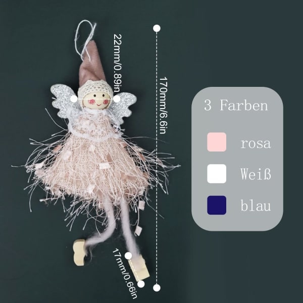 IC 3 stk. Julepynt Engel, Rosa, Blå, Hvid, Med