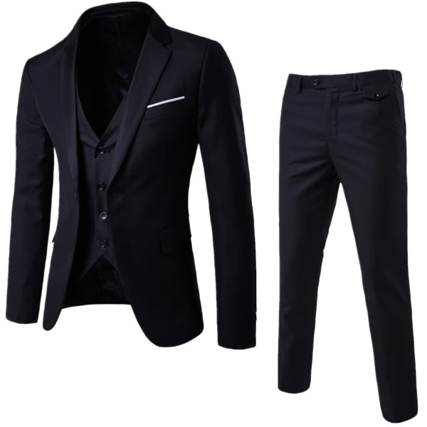 IC 3-delad kostym for mænd Business Casual kostym byxor vest (svart-M størrelse)