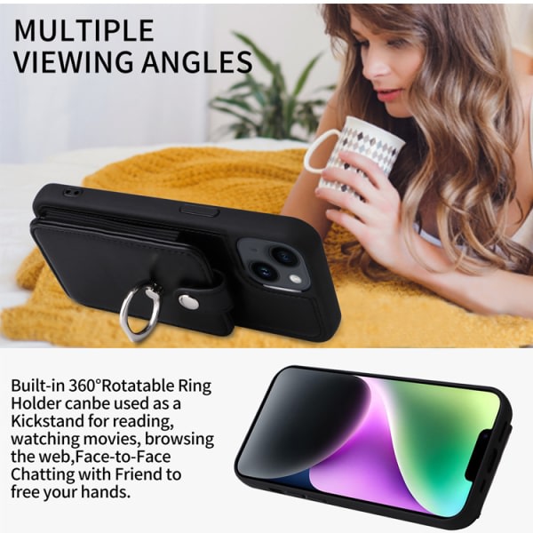 IC Apple iPhone 15 -sarjan matkapuhelin kotelo anti-drop korttipaikka puhelin nahkakotelo Vaaleanpunainen iPhone 15