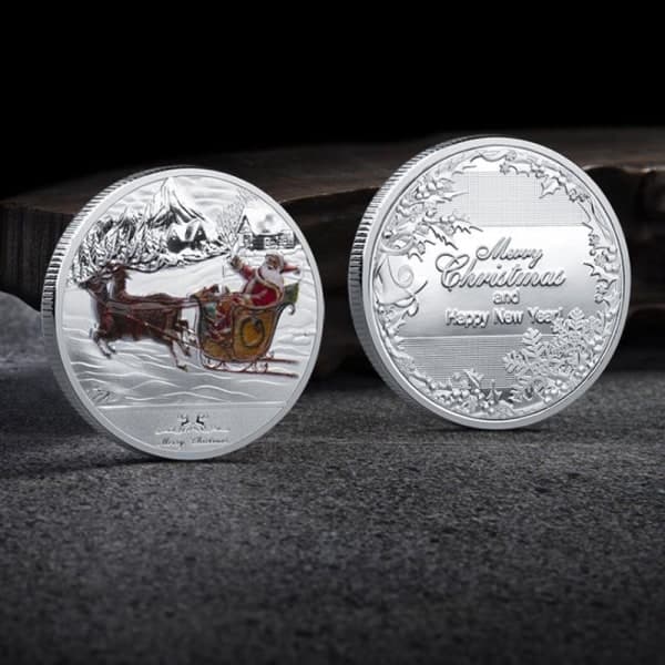 IC 5 stk farvede julemandens minde-mønter Souvenir C Sølv 5pcs