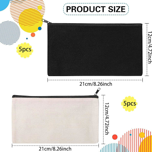 10 stk. Canvas Maleri tasker Rejse Toilettaske Lynlås Kosmetik tasker Brudepiger Gave Kosmetik taske Stof Blyant taske Canvas Makeup taske Lille Beige + black 10